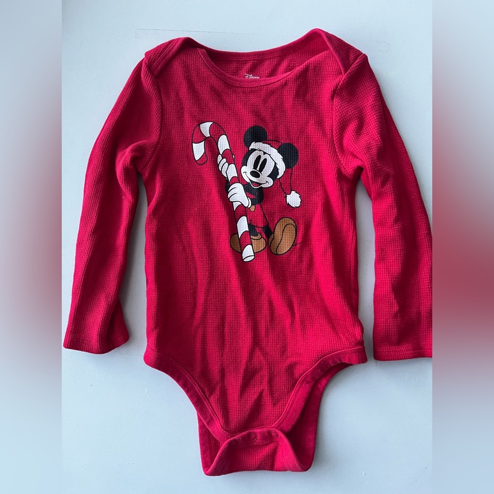 Disney Jumping Bean Mickey Mouse & Candy Cane Waffle Knit Bodysuit size 24M
